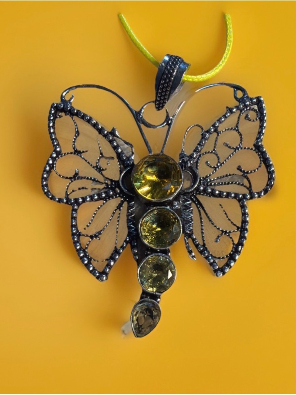 925 signed branded silver 11.4 g  Butterfly Necklace with Yellow Crystal Accents